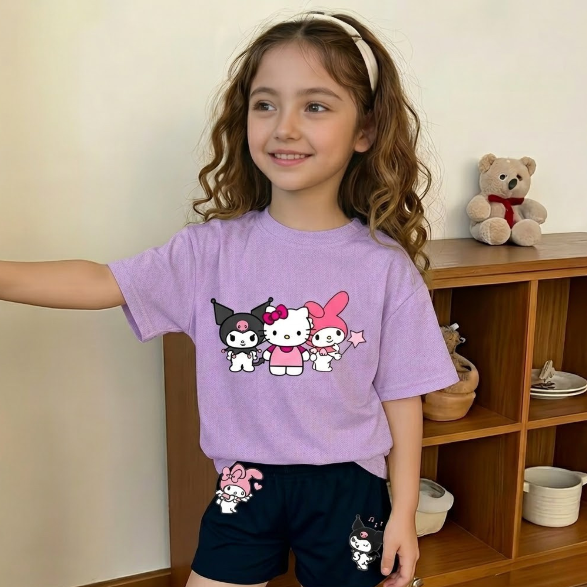Cartoon Design Printed 2 Piece Summer Set For Girls 