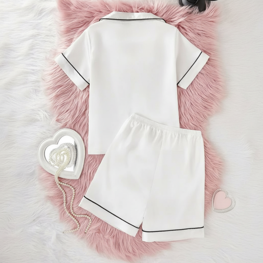2 Piece Minimal Print Sleepwear Short Sleeve Shirt And Shorts Pajama Set For Kids