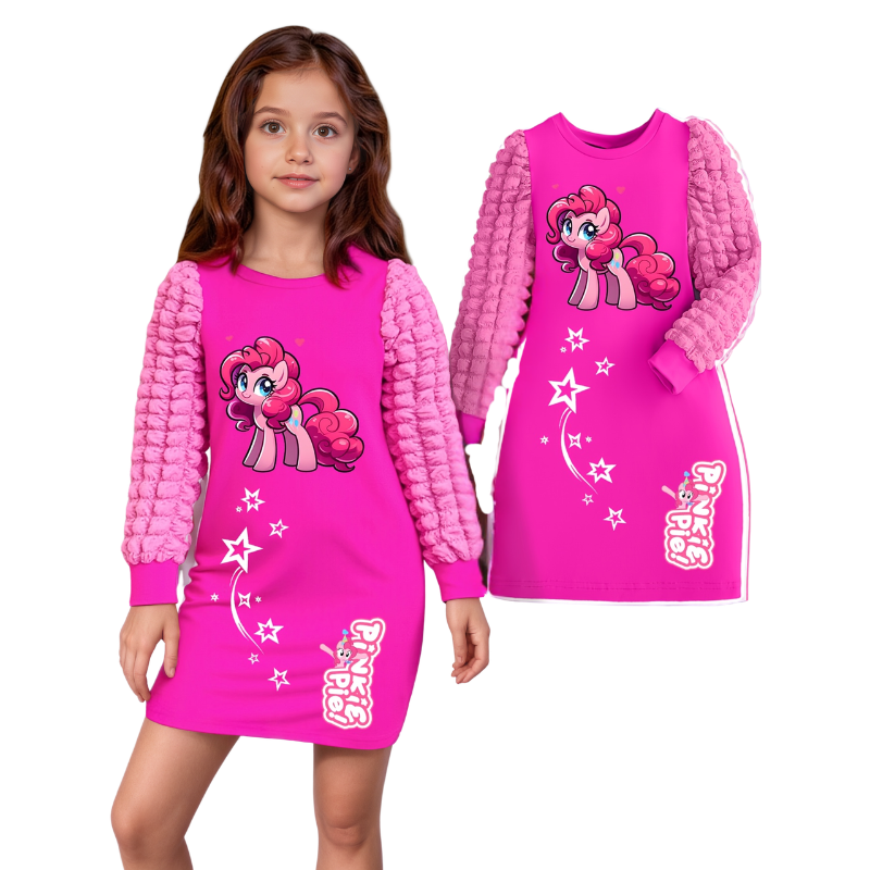 Pinkie Pie Themed Bubble Sleeve Dress For Girls
