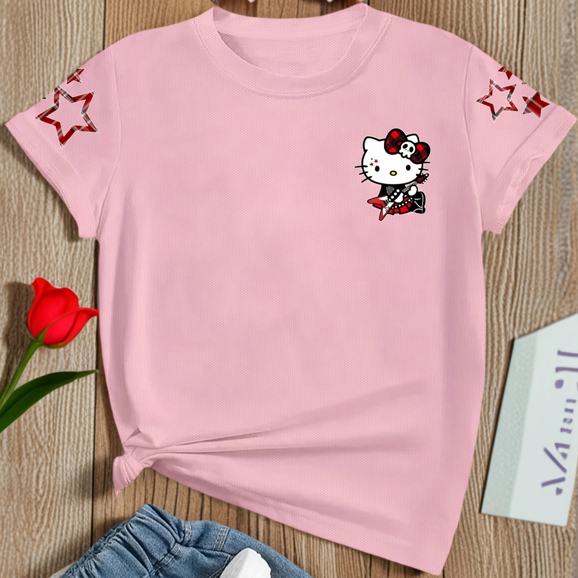 Short Sleeved T Shirt For Girls With Hello Kitty Double Sided Print