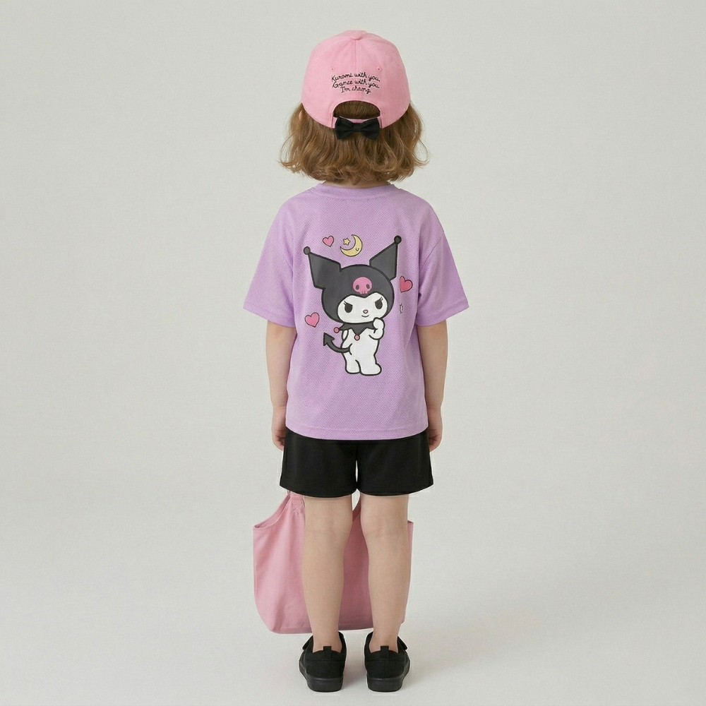 Kuromi Graphic Double Side Printed T Shirt And Shorts Outfit Set For Girls