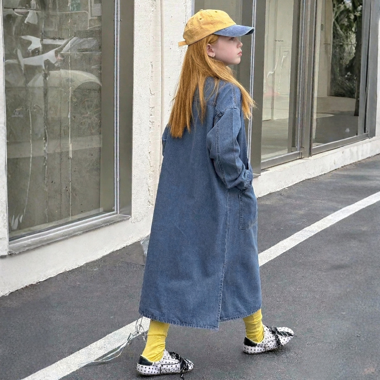 Oversized Denim Shirt Dress With Pocket And Button Front For Girls