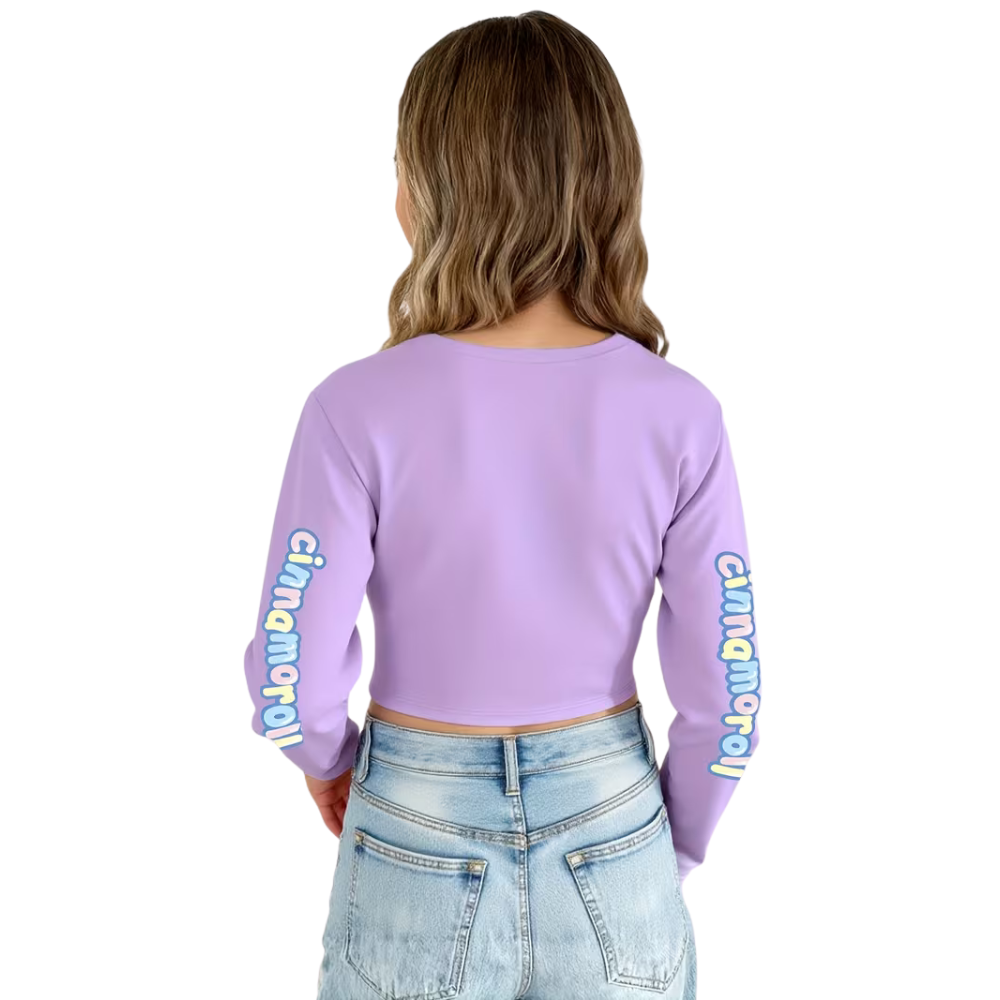Cinnamoroll Cartoon Print Long Sleeve Casual Crop T Shirt For Girls