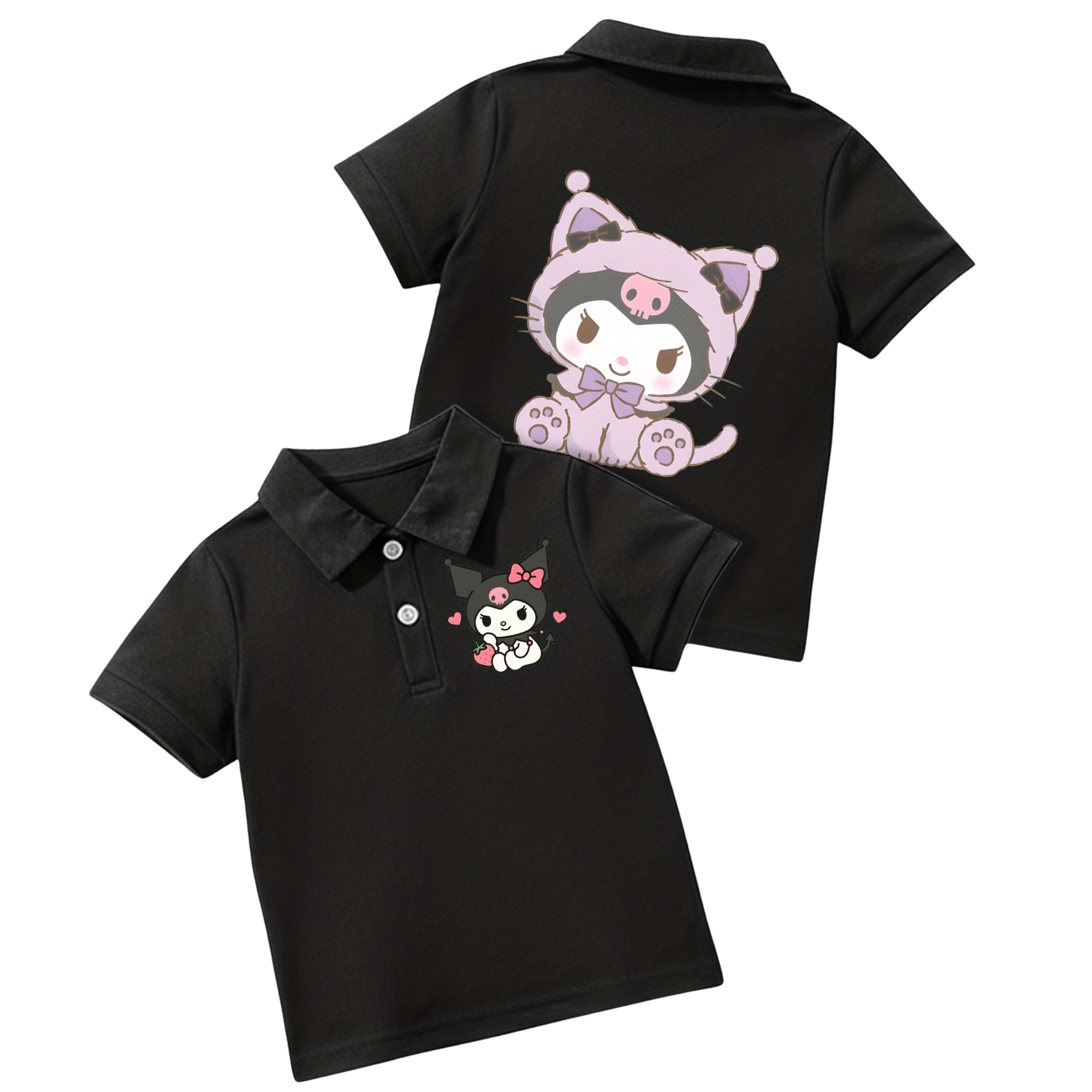 Kuromi Cartoon Graphic Print Summer Loose Fit Polo T Shirt For Girls
