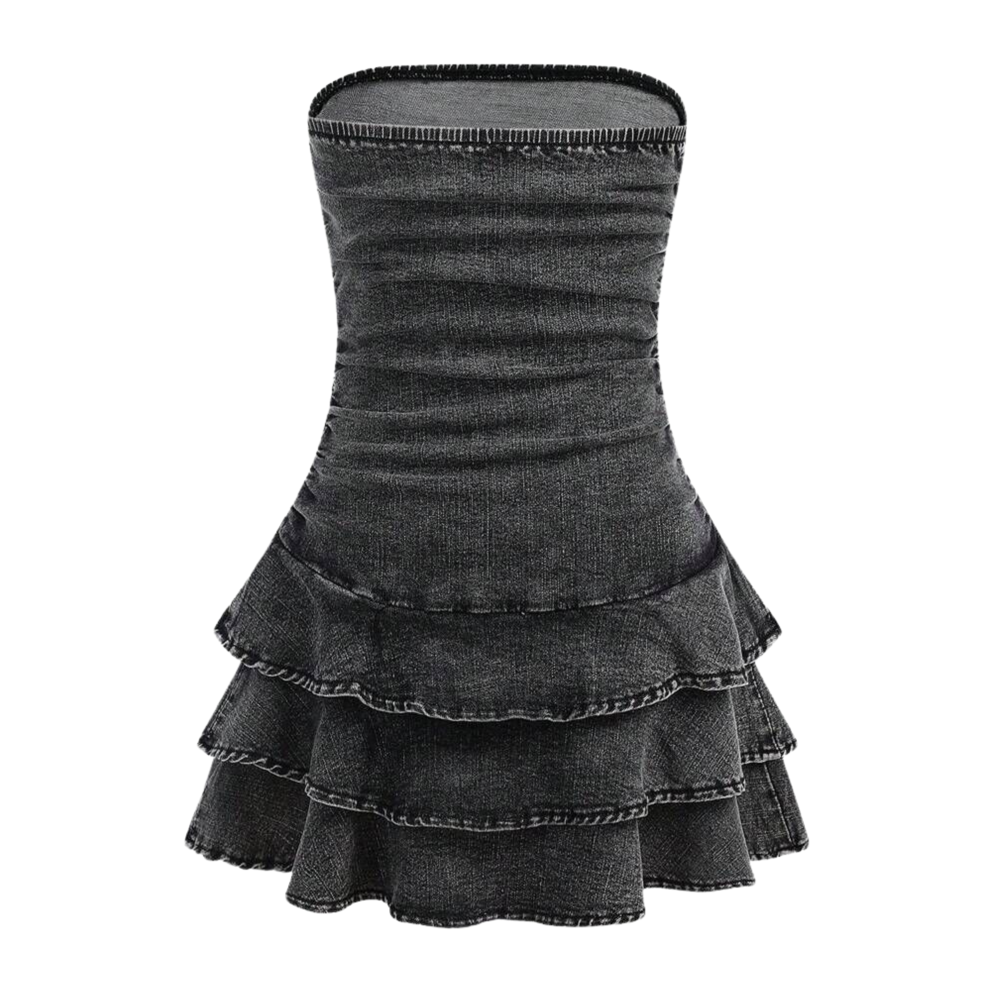 Layered Denim Dress With Ruffle Bow Detail And A Line Style Outfit For Girls