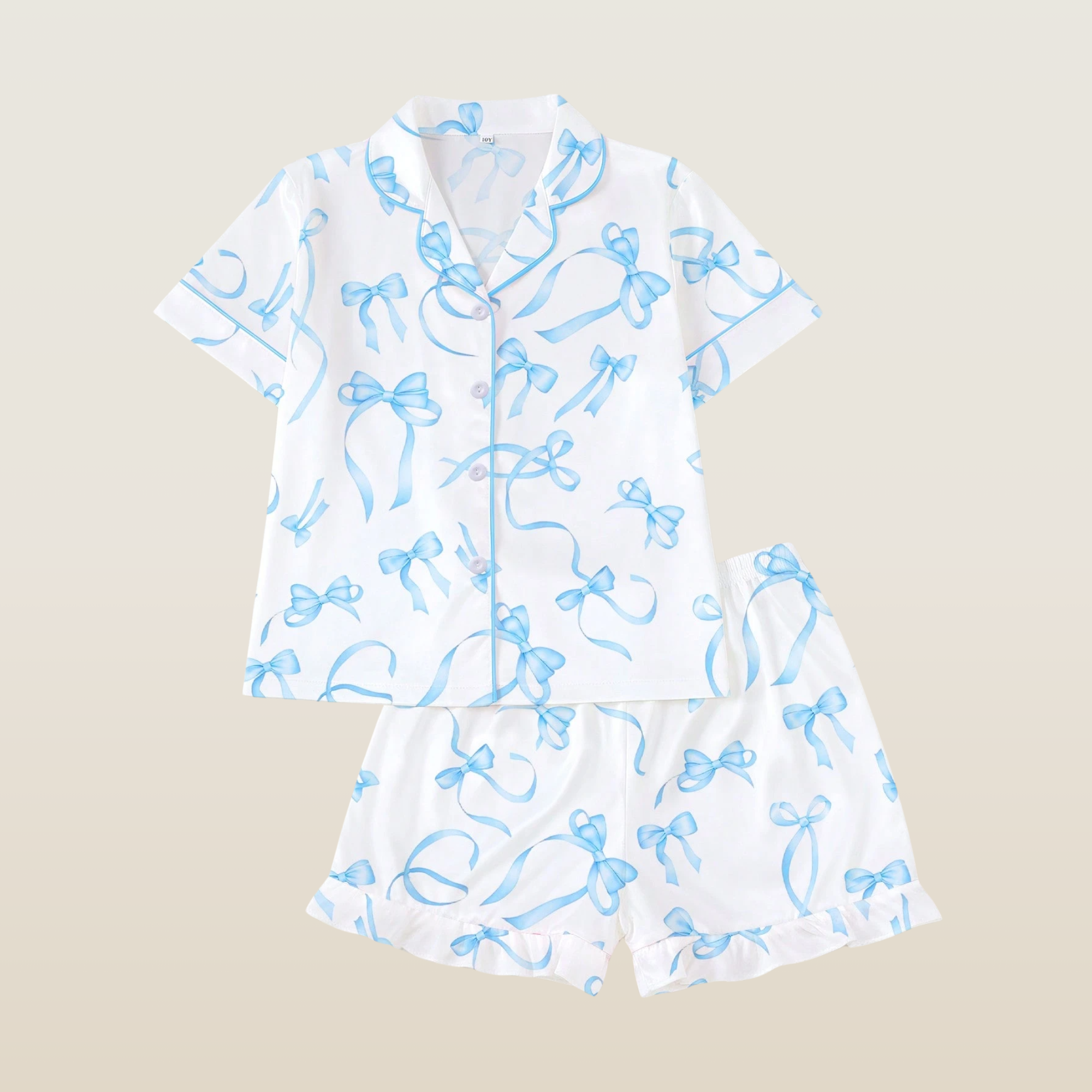 2 Piece Ribbon Print Short Sleeve Shirt And Shorts Sleepwear Pajama Set For Kids