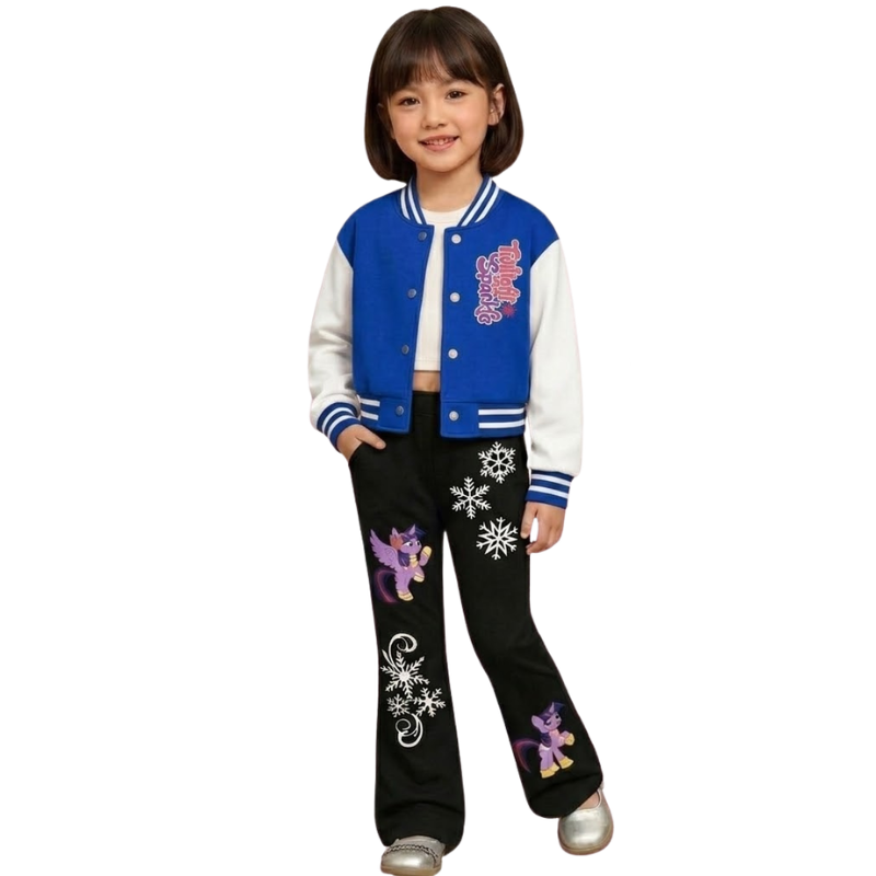 Twilight Sparkle Cartoon Print Jacket And Flared Pants Set For Girls