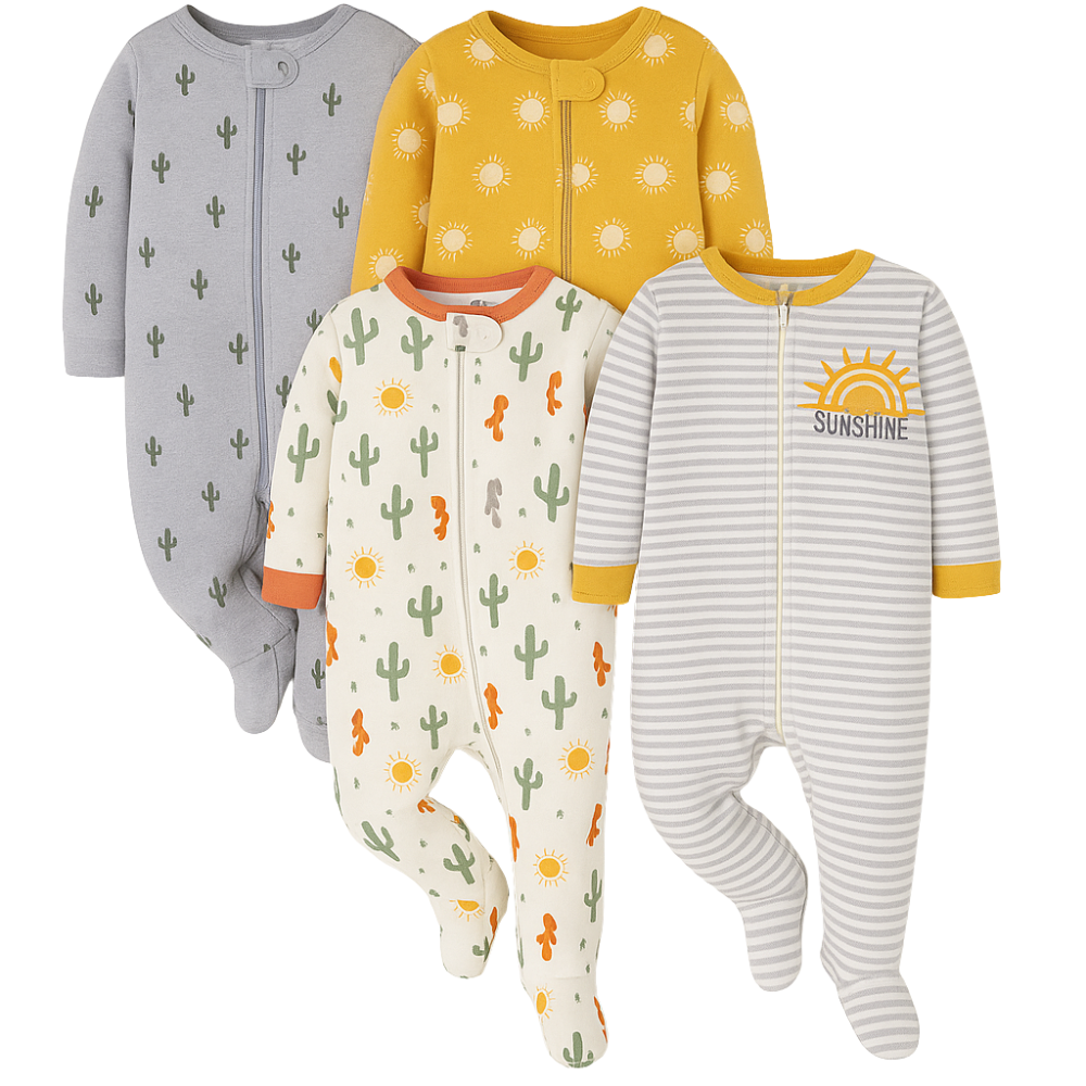 Four Pack Baby Boys Sleep And Play Footies