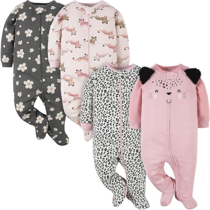 Baby Girls Four Pack Sleep and Play Footie
