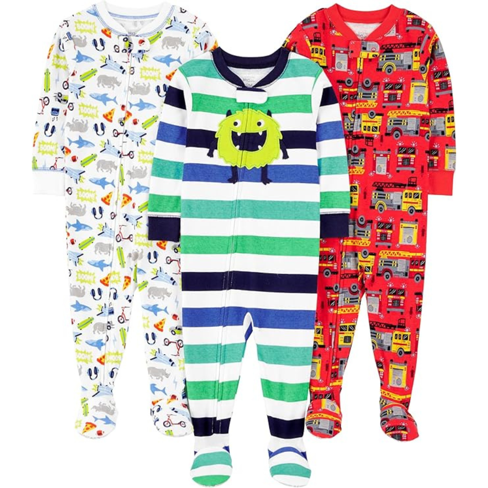 Pack of 3 Snug Fit Footed Cotton Pajamas