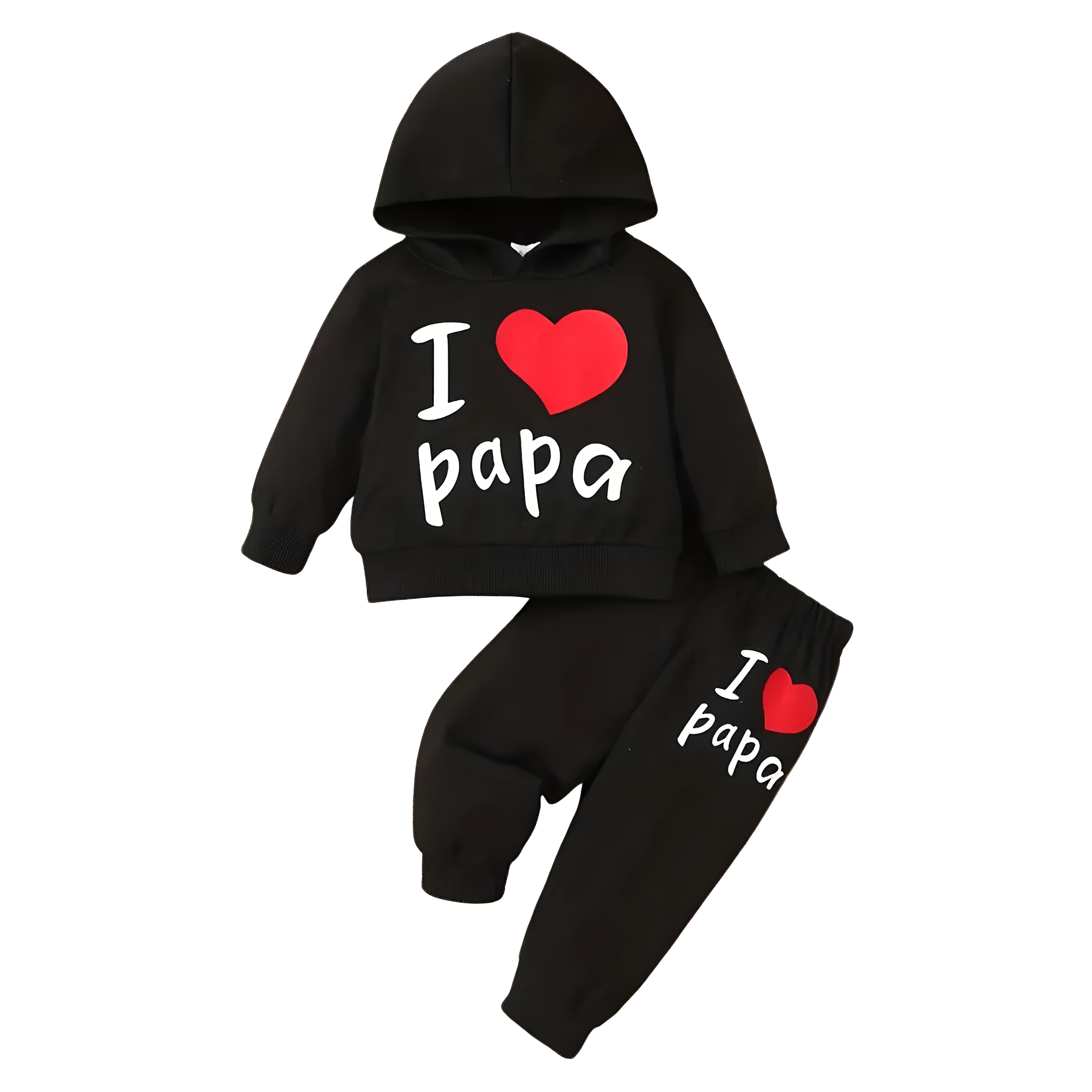 I ️ Love Papa Print Baby Girl Casual Two Piece Hoodie and Sweatpants Set