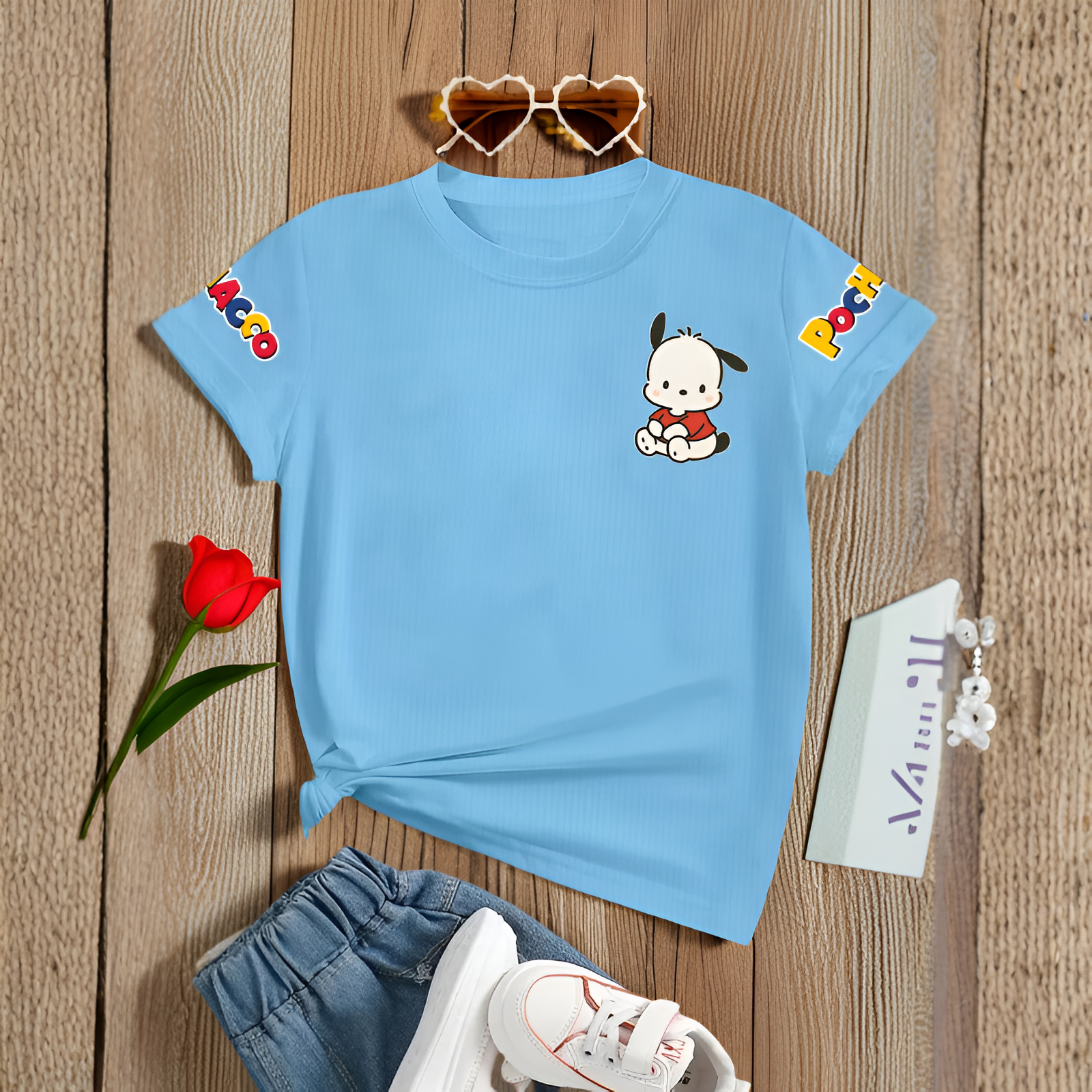 Double Sided Pochacco Printed Short Sleeve T Shirt