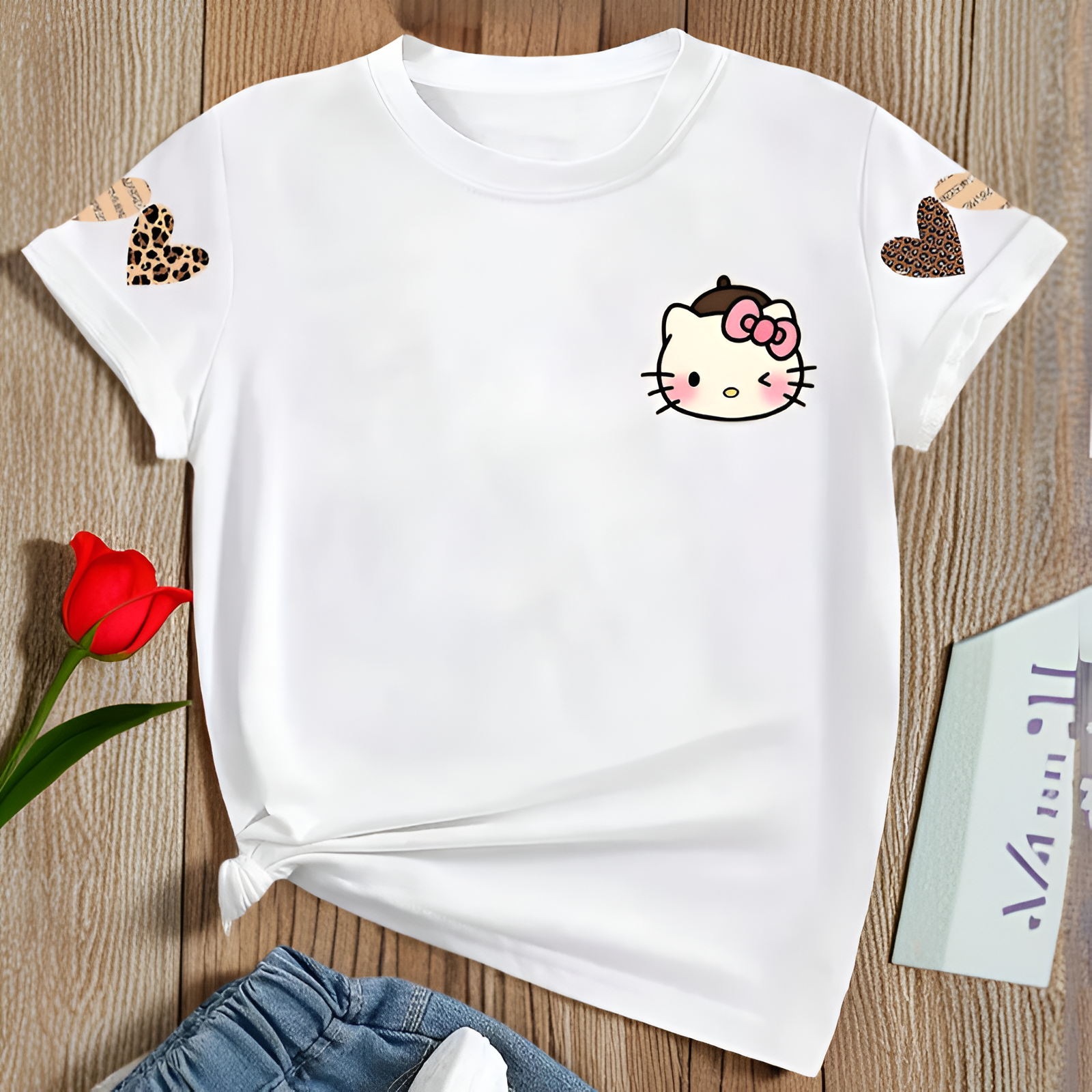 Hello Kitty Printed Short Sleeved T Shirt