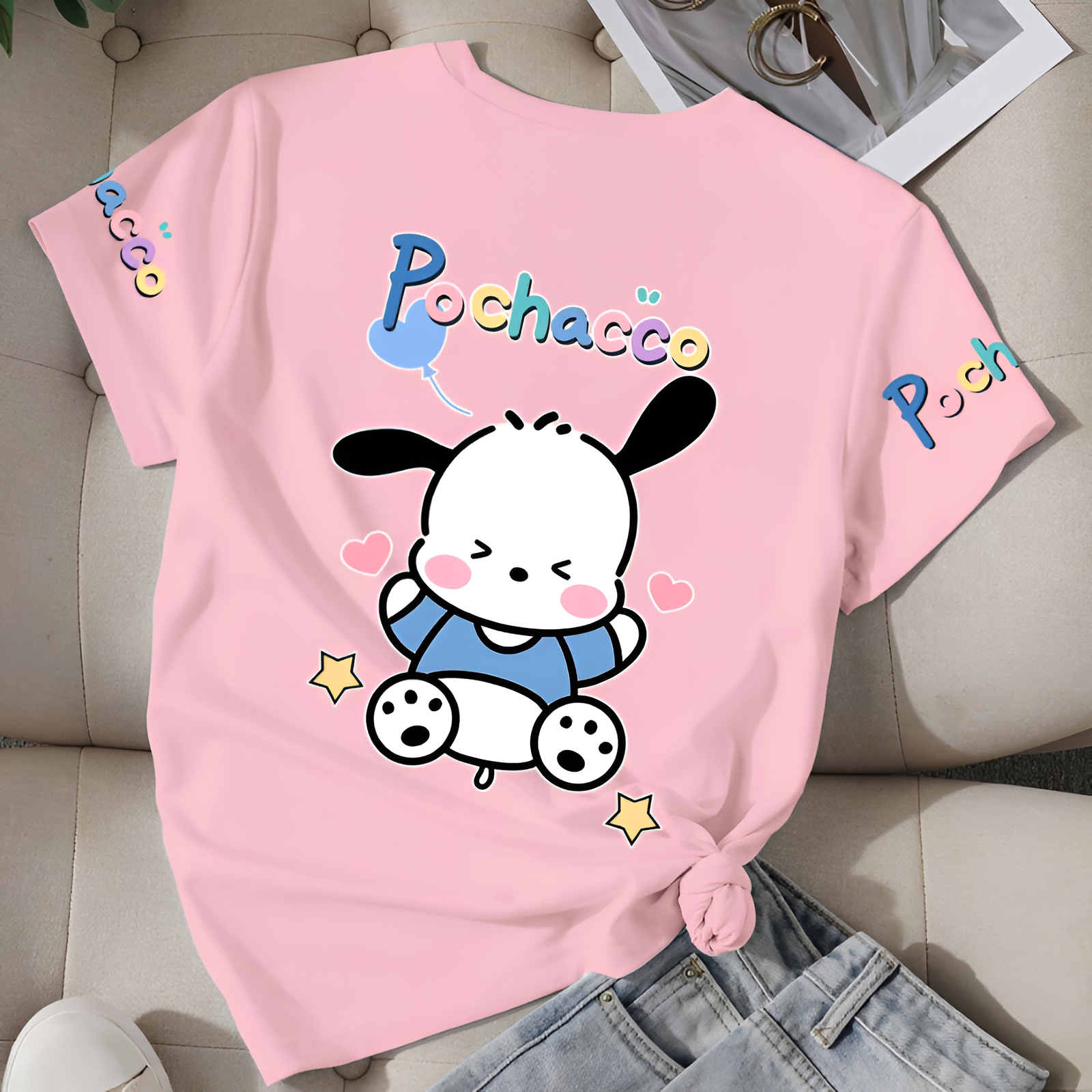 Pochacco Printed Short Sleeved T Shirt