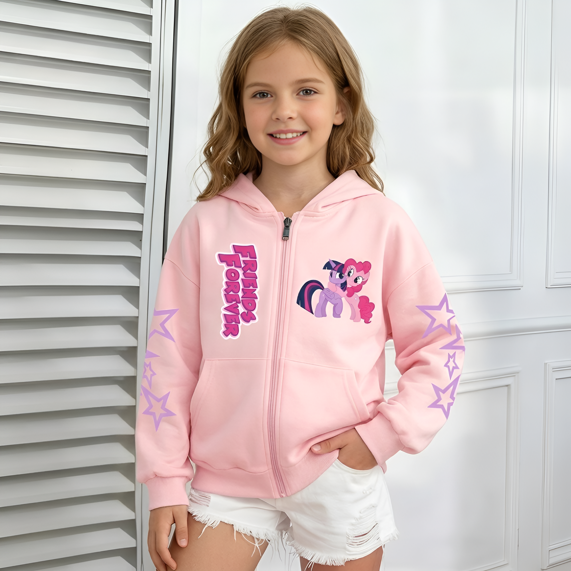 Pony Friends Forever Double Sided Zip Up Kids Hoodie