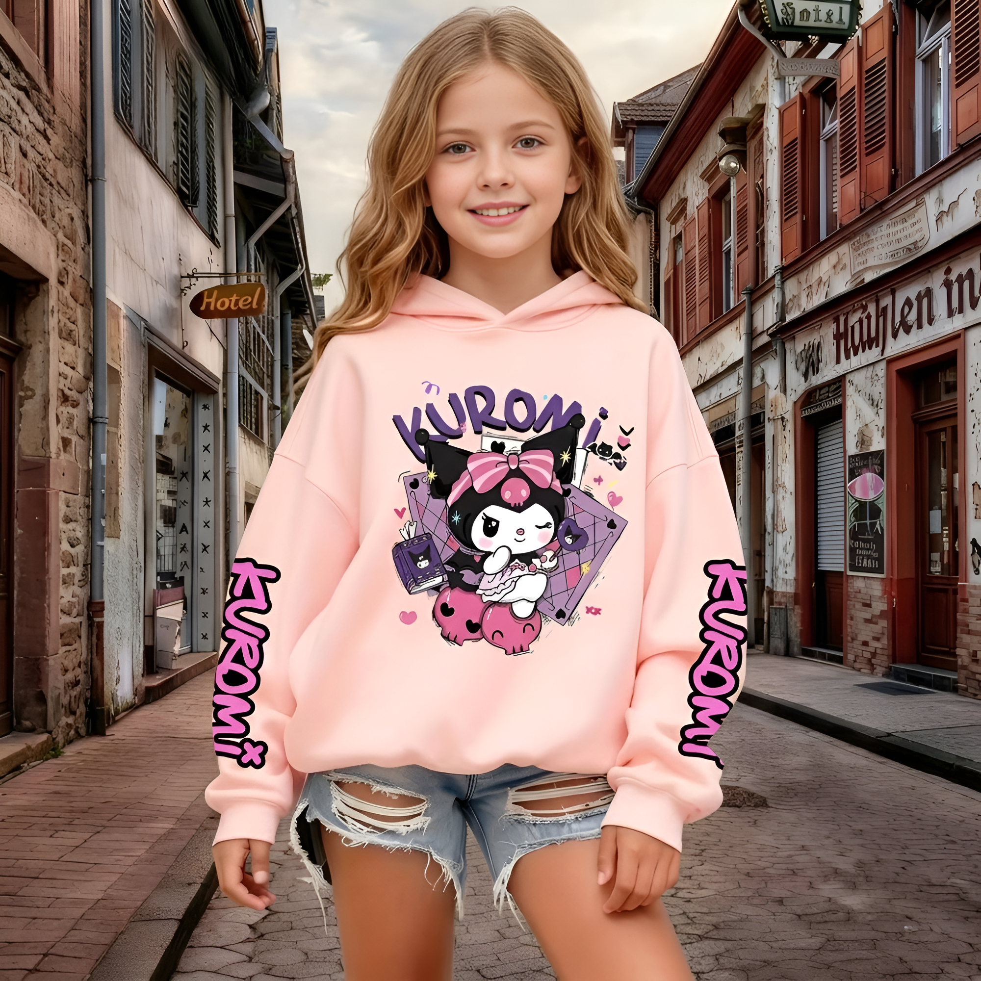 Kuromi Cartoon Print Hoodie For Kids Casual Winter Wear