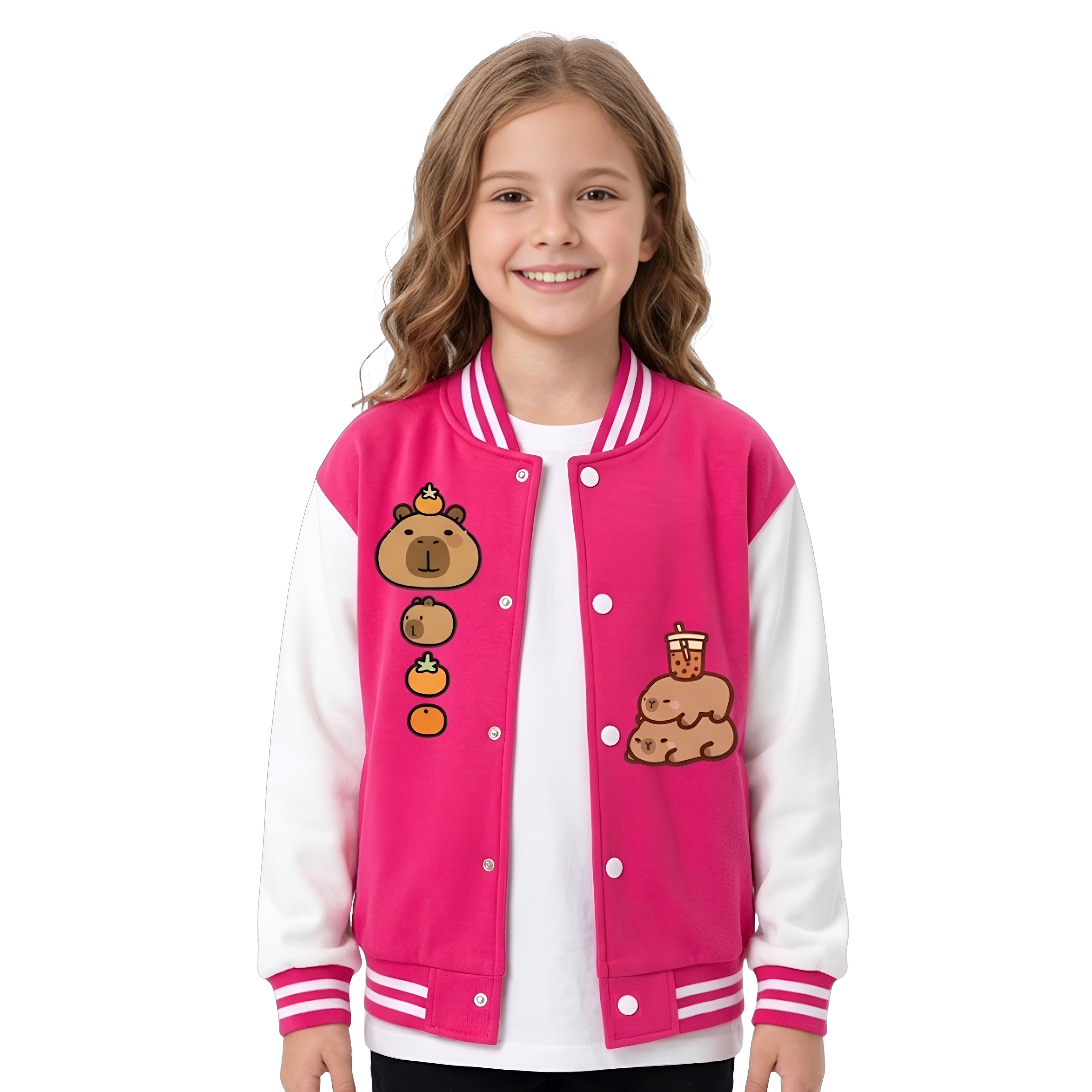 Capybara Inspired Casual Baseball Jacket For Girls