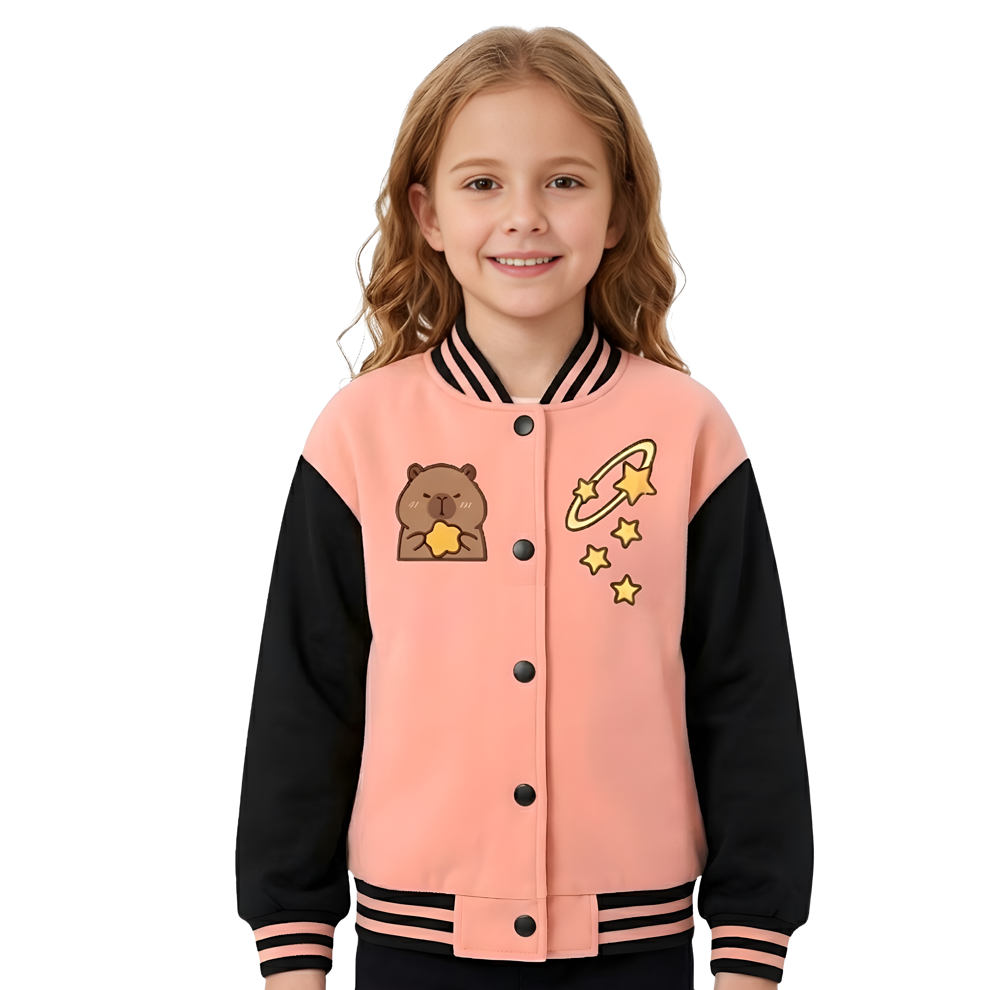 Capybara With Star Printed Jacket For Girls 