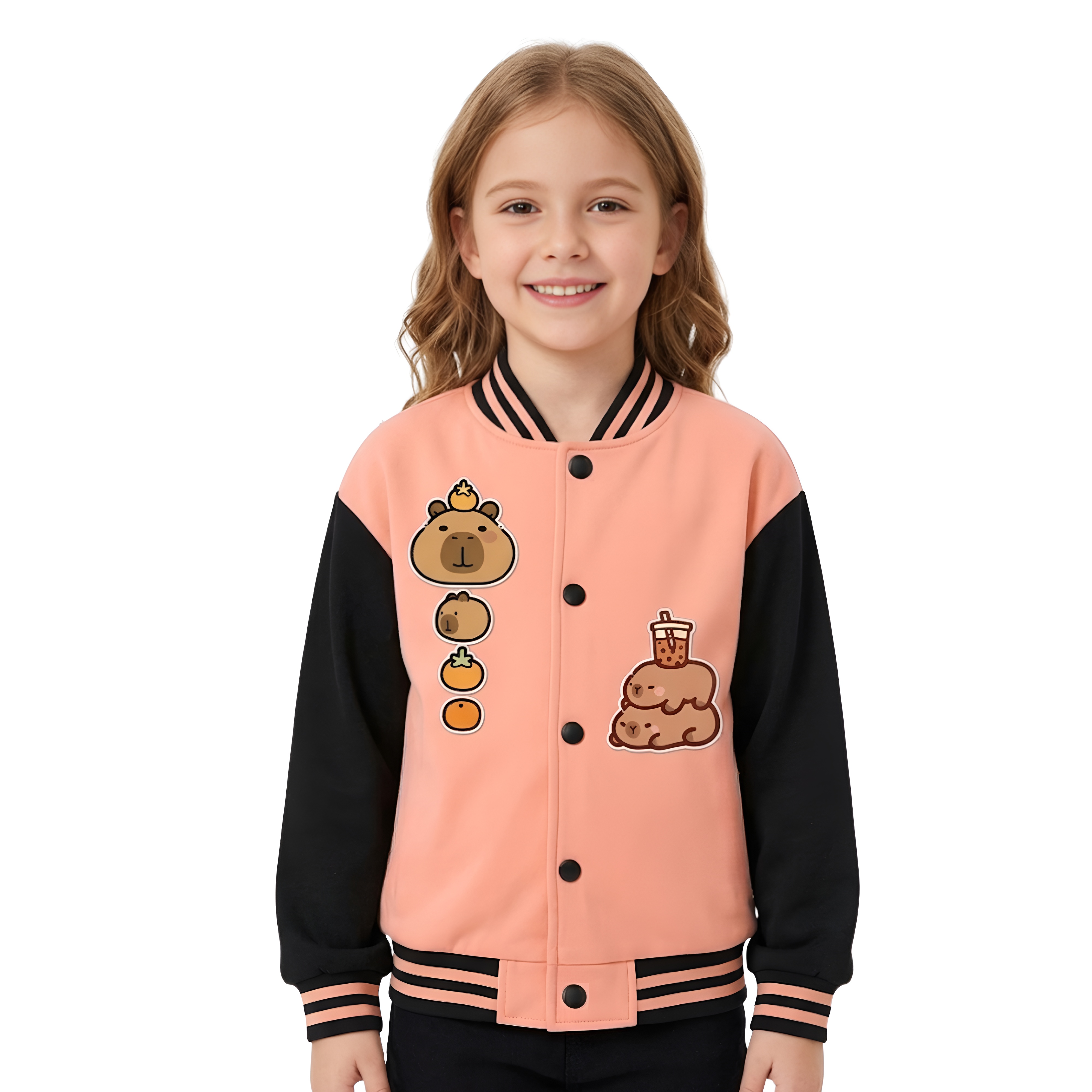 Capybara Inspired Casual Baseball Jacket For Girls