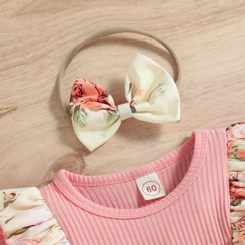 Girl's Floral Jumpsuit Dress With Headband Set-Children Cloth Shop