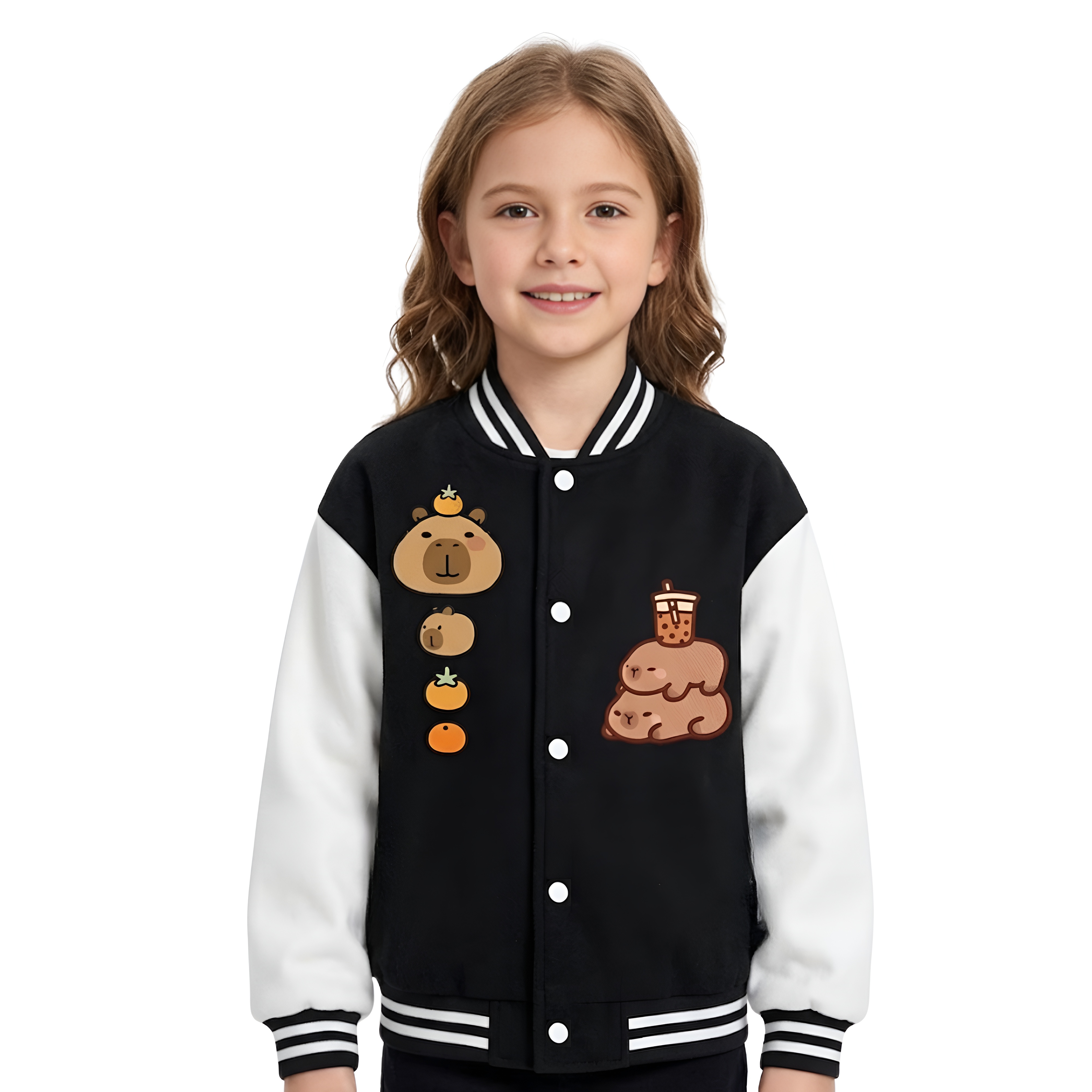 Capybara Inspired Casual Baseball Jacket For Girls
