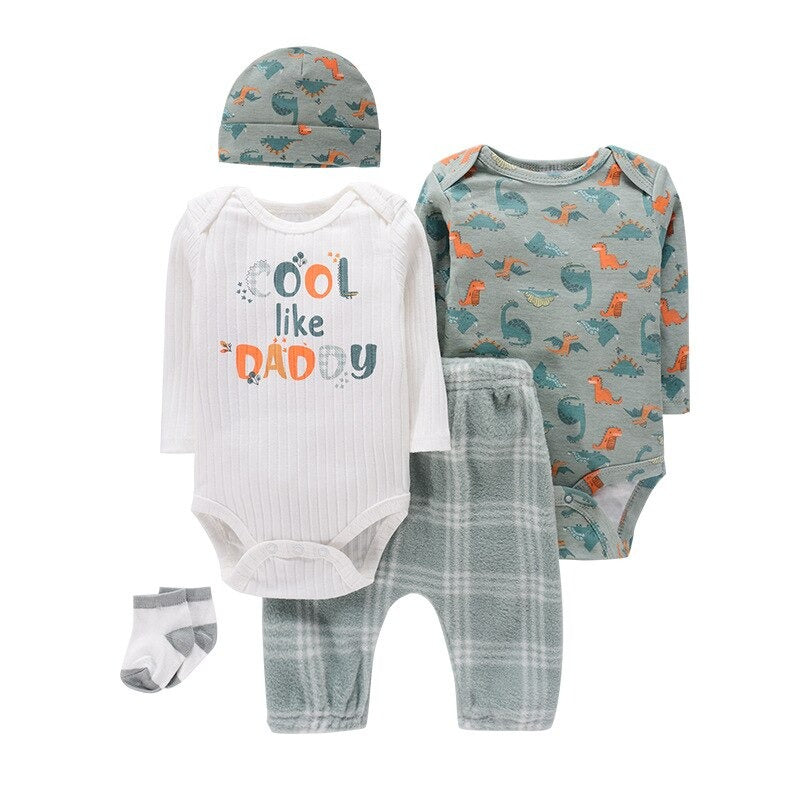 5Pcs Baby Casual Jumpsuit With Hat And Socks-Children Cloth Shop