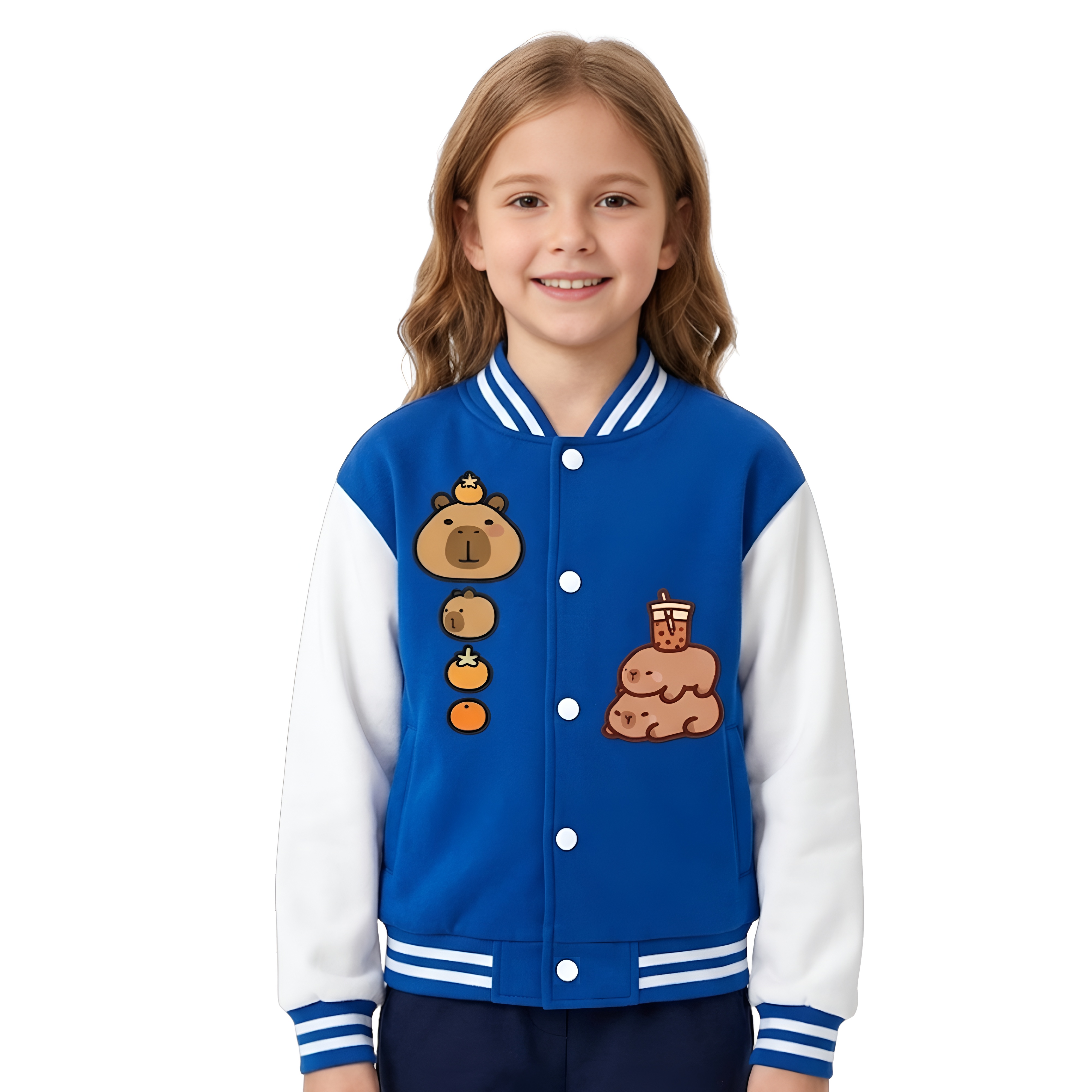 Capybara Inspired Casual Baseball Jacket For Girls