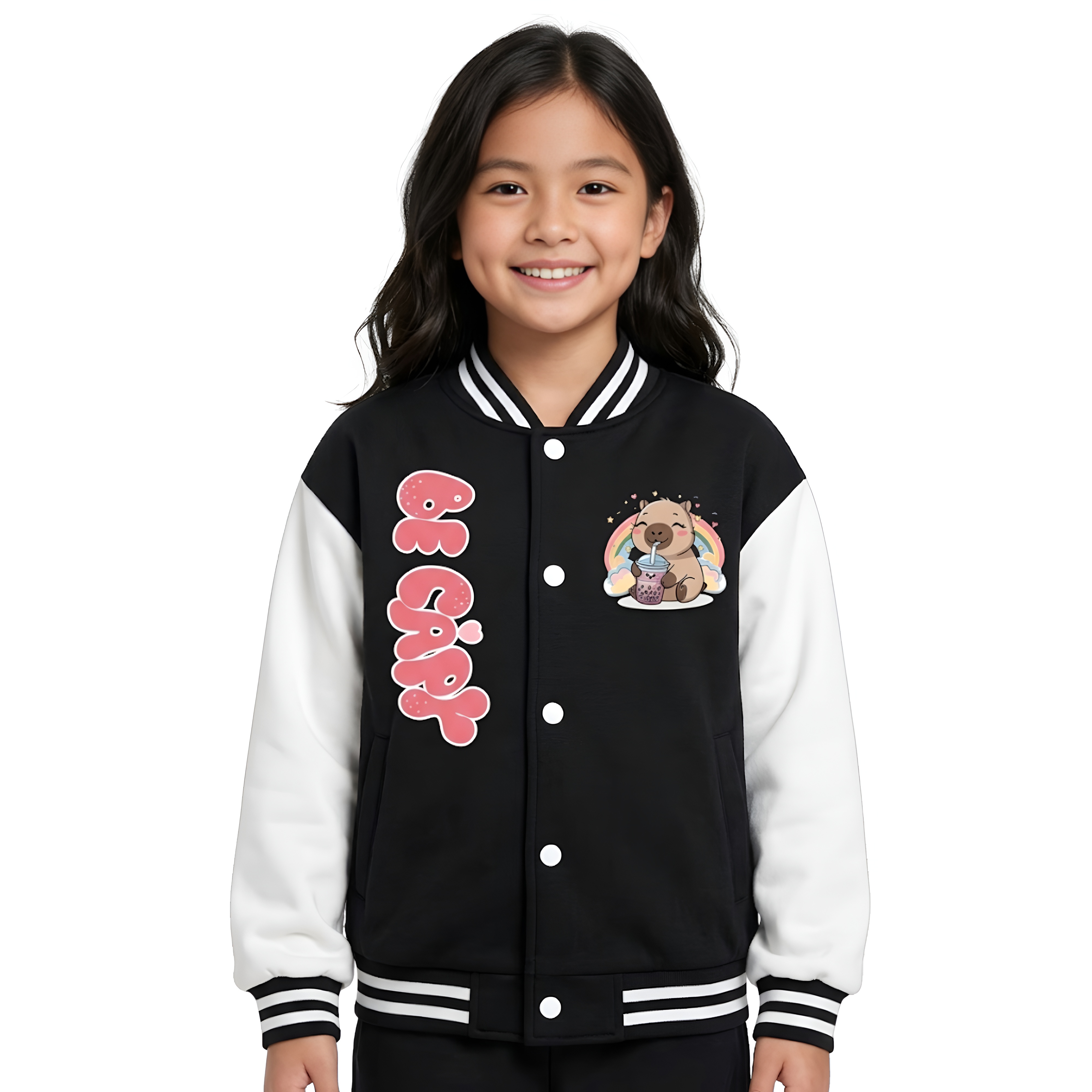 Capybara Design Printed Baseball Jacket For Girls