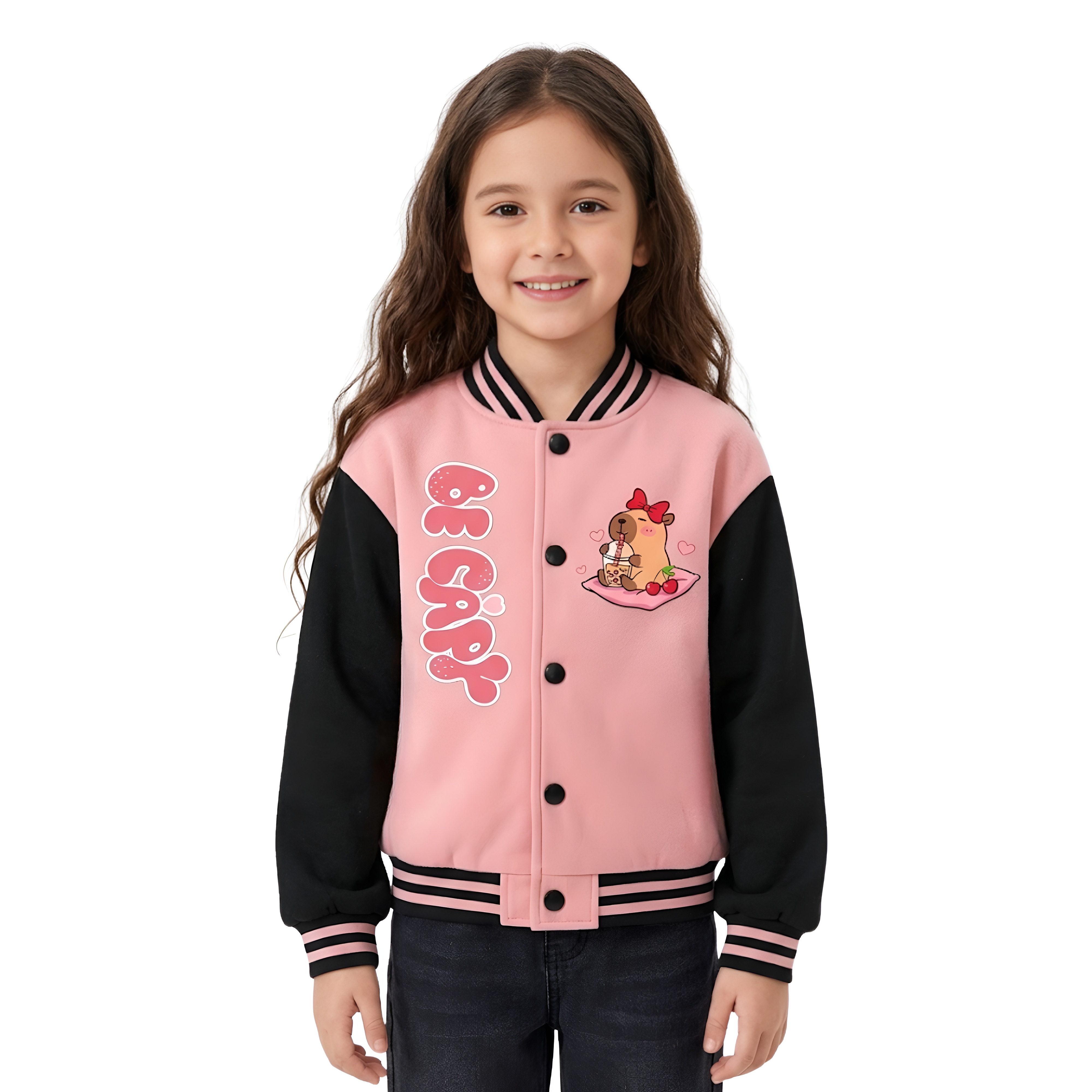 Capybara Design Printed Baseball Jacket For Girls