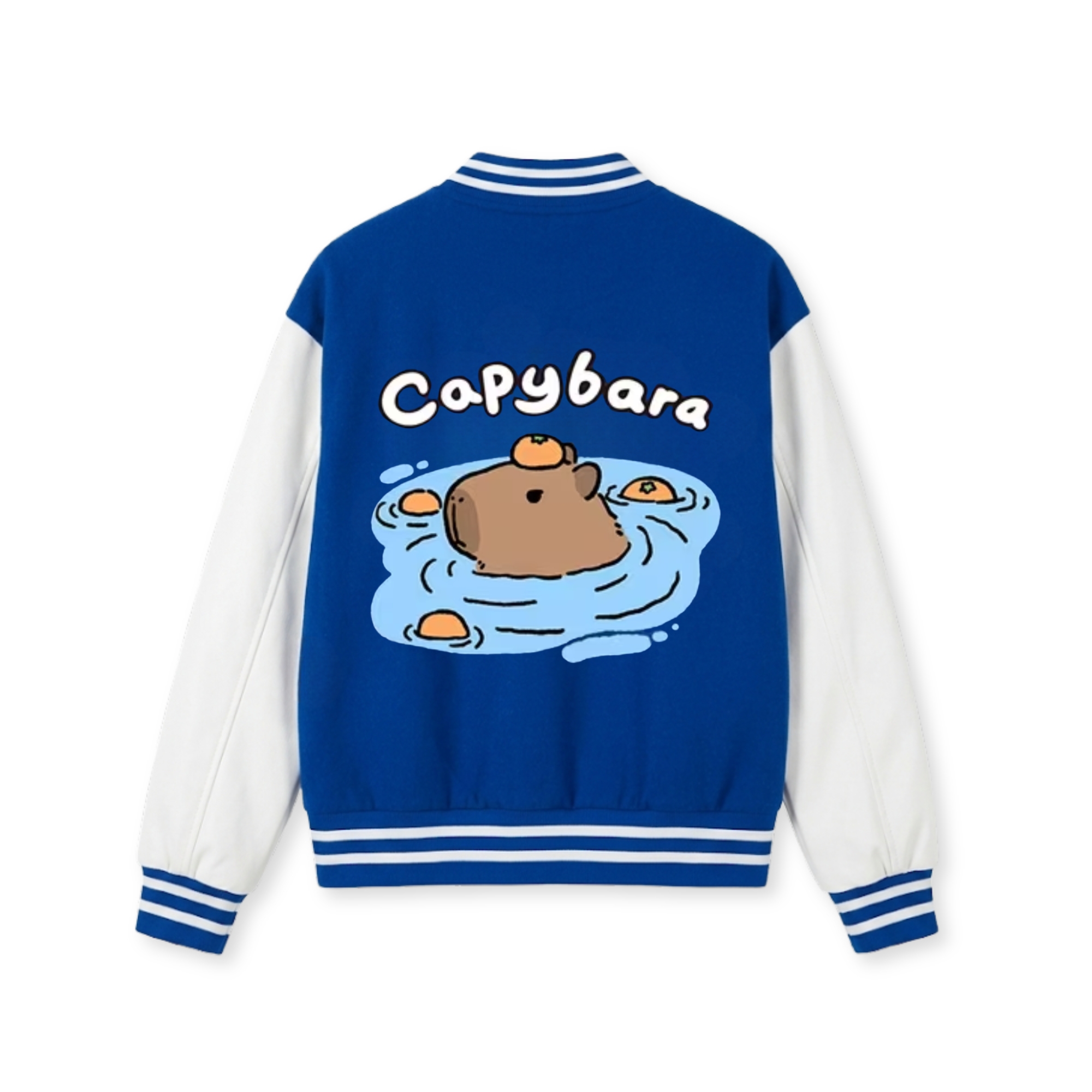 Capybara Family Print Baseball Jacket With Snap Closure And Casual Style For Girls