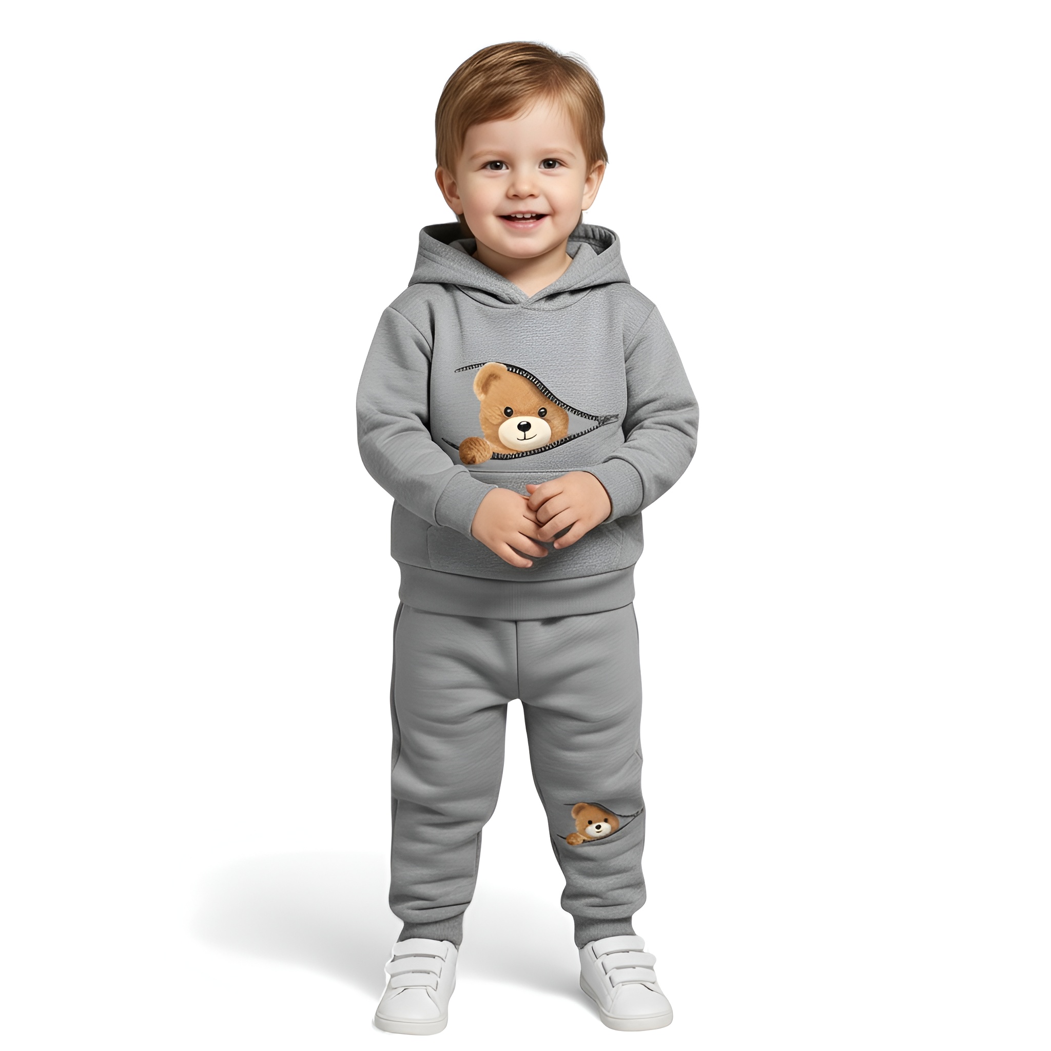 Autumn Baby Boy Cartoon Bear Print Hoodie Sweatshirt