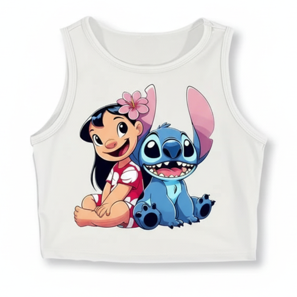 Girls Sleeveless Summer Outfit with Cartoon Printed Tank Top