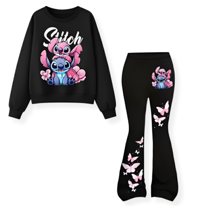 Stitch And Angel Girl Sweatshirt And Flare Pants 2 Piece Set