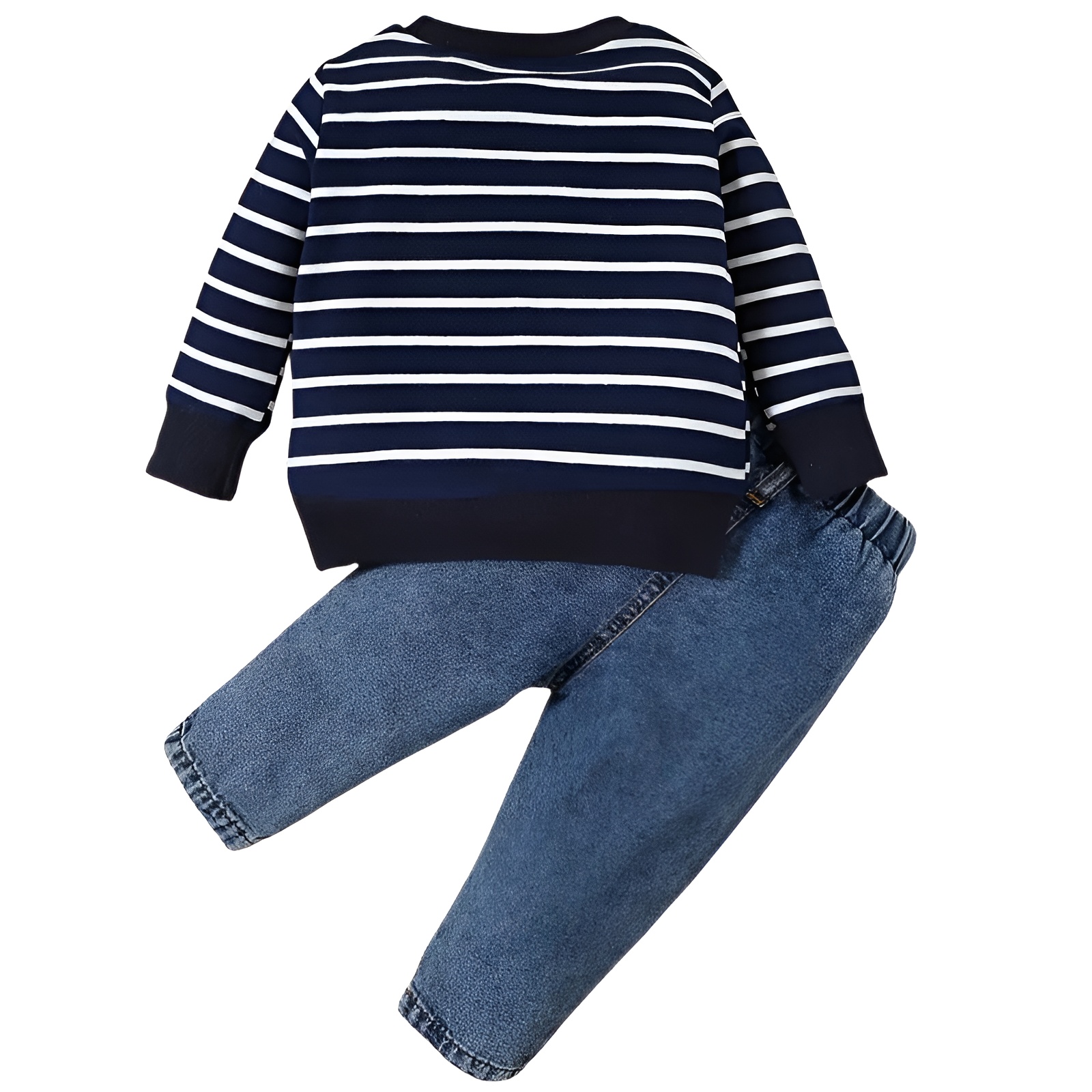 2pcs Boy Striped Elephant Pattern Long Sleeve Top and Denim Trousers