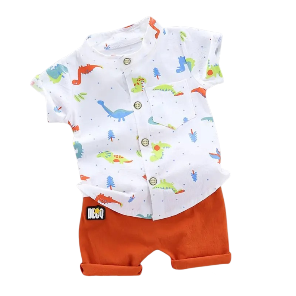 Colorful Dinosaur Print Shirt And Shorts 