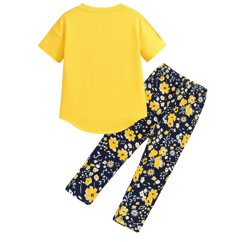 Girls Slogan T Shirt And Floral Bottoms Set For Summer