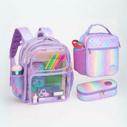 Kids Clear Backpack Lunch Bag and Pencil Case Set