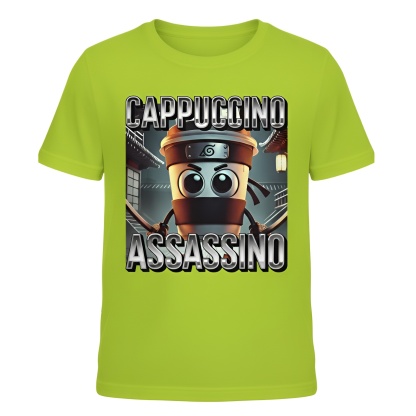 Cappuccino Assassino Coffee Cartoon Pattern Print Tshirt for Boys