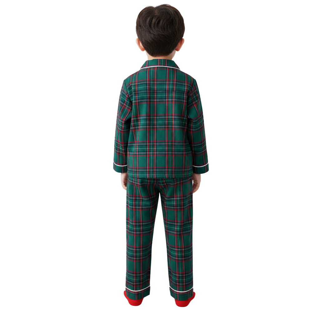 Kids Cotton Plaid Long Sleeve Pajama Set For Boys And Girls