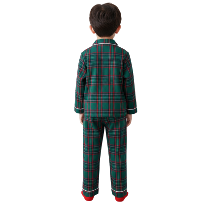Kids Cotton Plaid Long Sleeve Pajama Set For Boys And Girls