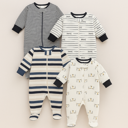 Baby Boys 4 Pack Sleep N Play Footies