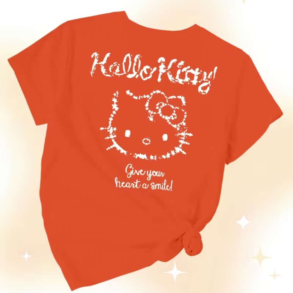 Kitty Double Sided Fun Print In Short Sleeved T-Shirt