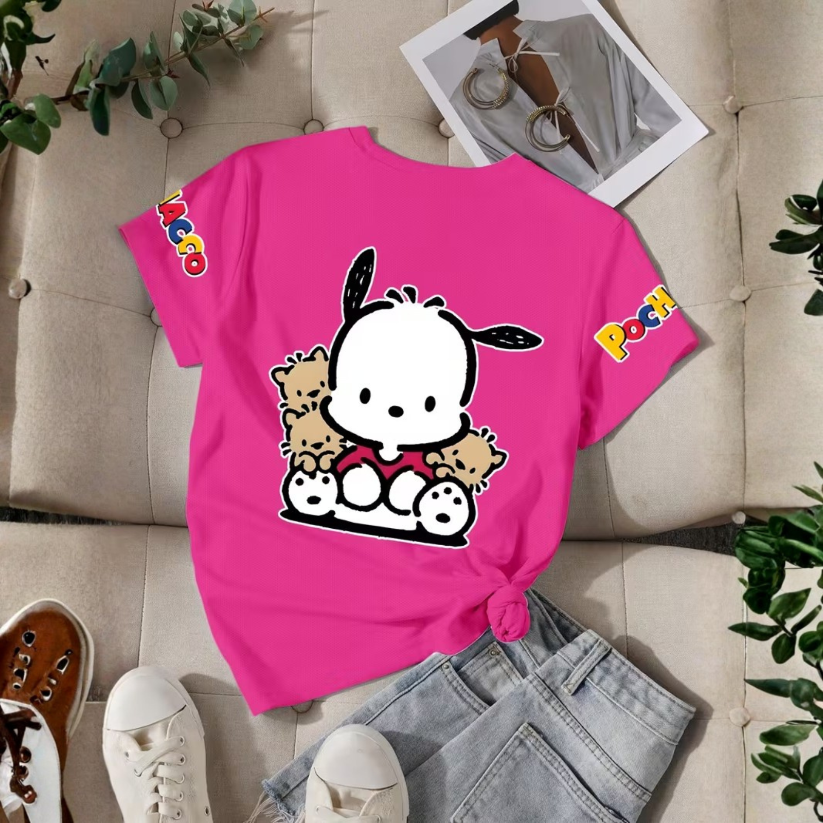 Pochacco Cartoon Printed Short Sleeves T Shirt For Girls