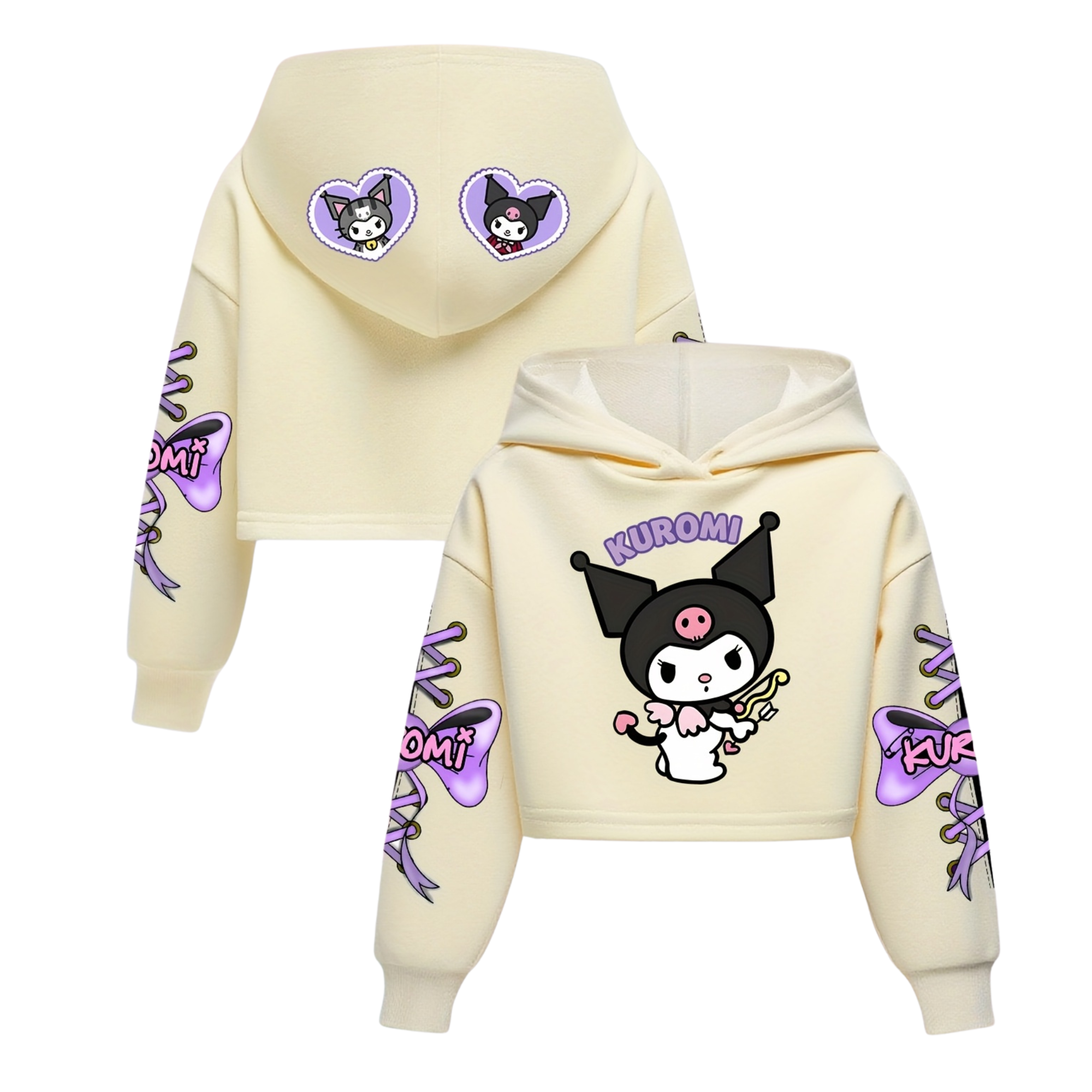 Kuromi Cartoon Print Hooded Sweatshirt For Girls Winter Wear