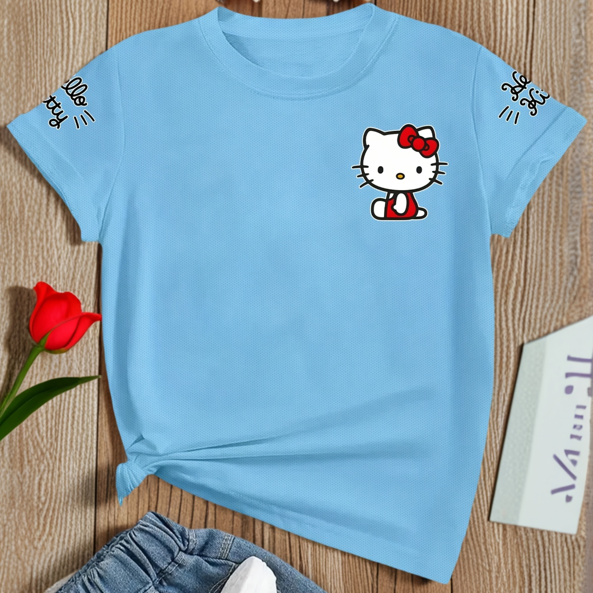 Soft And Comfortable Short Sleeve T Shirt With Hello Kitty Print  