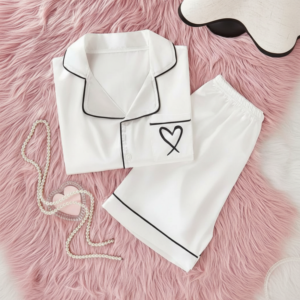 2 Piece Minimal Print Sleepwear Short Sleeve Shirt And Shorts Pajama Set For Kids