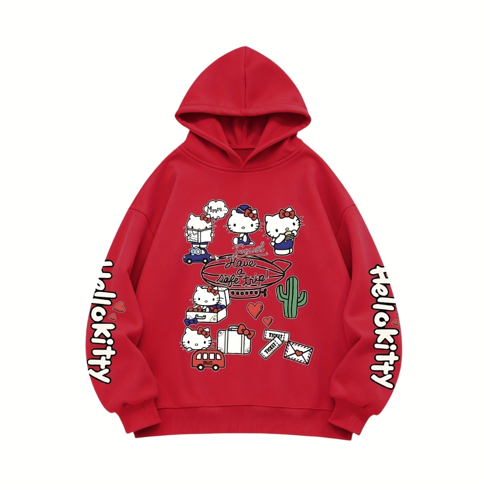 Hello Kitty Themed Casual Hooded Sweatshirt