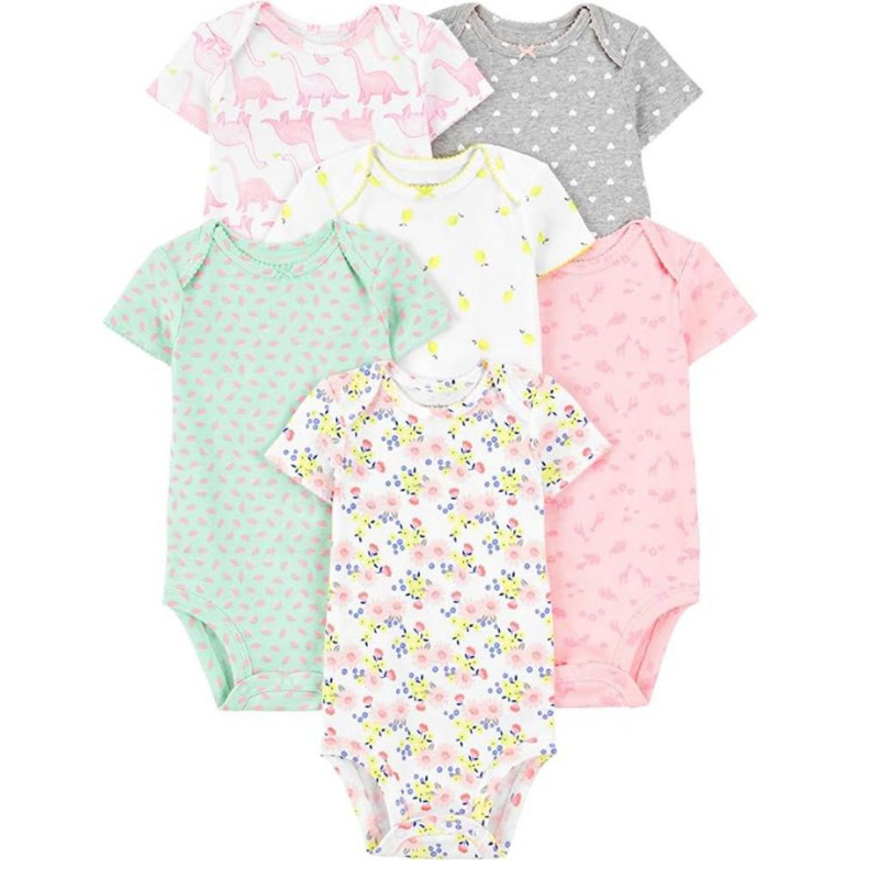 Baby Girls 6 Pack Assorted Pattern Sleeveless Bodysuits