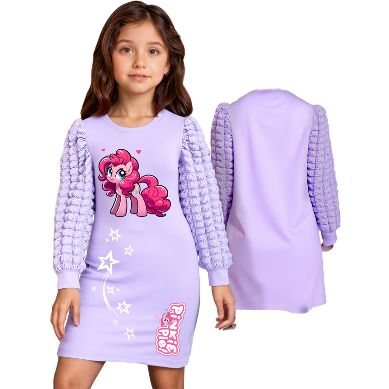 Pinkie Pie Themed Bubble Sleeve Dress For Girls