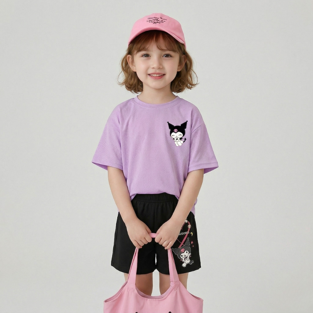 Kuromi Graphic Double Side Printed T Shirt And Shorts Outfit Set For Girls